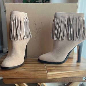 Joie Beige Suede Fringe Heeled Boots